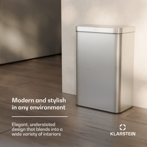 Klarstein Touchless, senzorový odpadkový kôš, 50 l, z nehrdzavejúcej ocele, Soft-Close zatváranie, napájaný batériou, LED displej, časovač - Image 3
