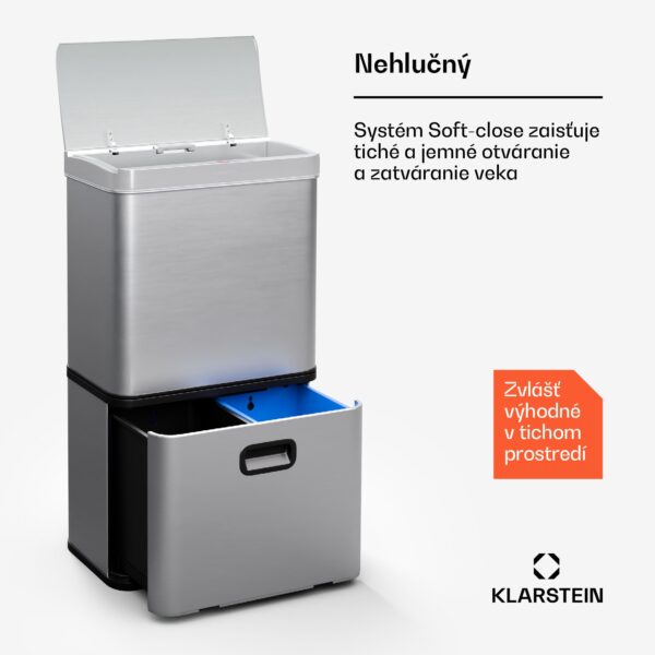 Klarstein Touchless, senzorový odpadkový kôš, 56 l, z nehrdzavejúcej ocele, 3 koše, Soft-Close zatváranie, napájaný batériou, LED displej, časovač