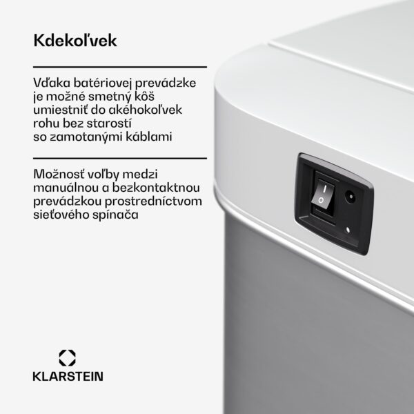 Klarstein Touchless, senzorový odpadkový kôš, 56 l, z nehrdzavejúcej ocele, 3 koše, Soft-Close zatváranie, napájaný batériou, LED displej, časovač - Image 3