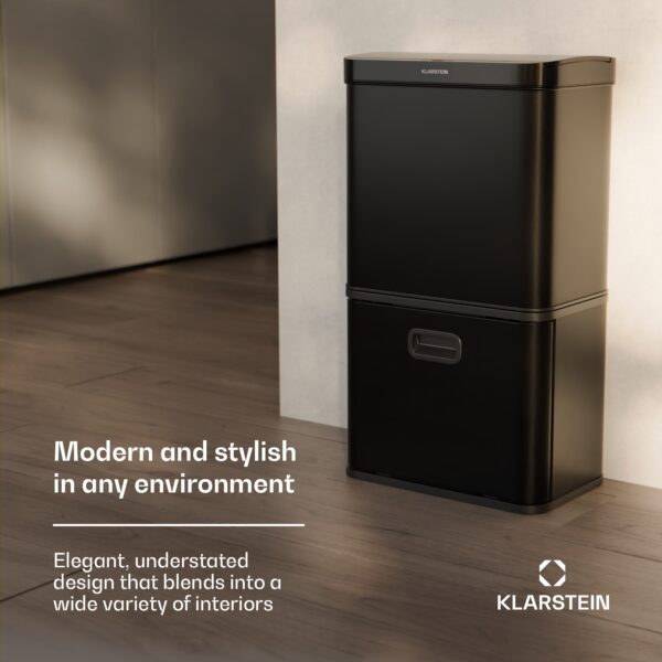 Klarstein Touchless, senzorový odpadkový kôš, 56 l, z nehrdzavejúcej ocele, 3 koše, Soft-Close zatváranie, napájaný batériou, LED displej, časovač - Image 2