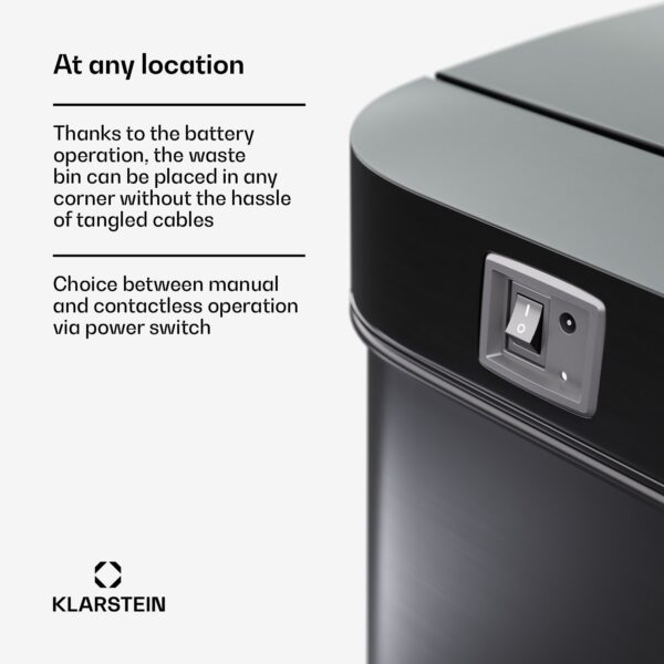 Klarstein Touchless, senzorový odpadkový kôš, 56 l, z nehrdzavejúcej ocele, 3 koše, Soft-Close zatváranie, napájaný batériou, LED displej, časovač - Image 3