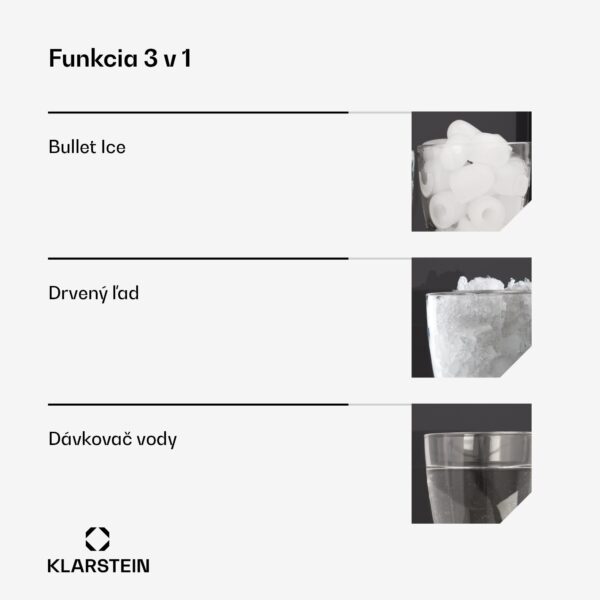 Klarstein ArcticBlend 3v1 výrobník ľadu, 20 kg/24h, Bullet Ice, Drvený ľad, Dávkovač vody