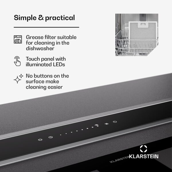 Klarstein Royal Flush Eco Slim 60, digestor, 60 cm, 650 m³/h, A - Image 3