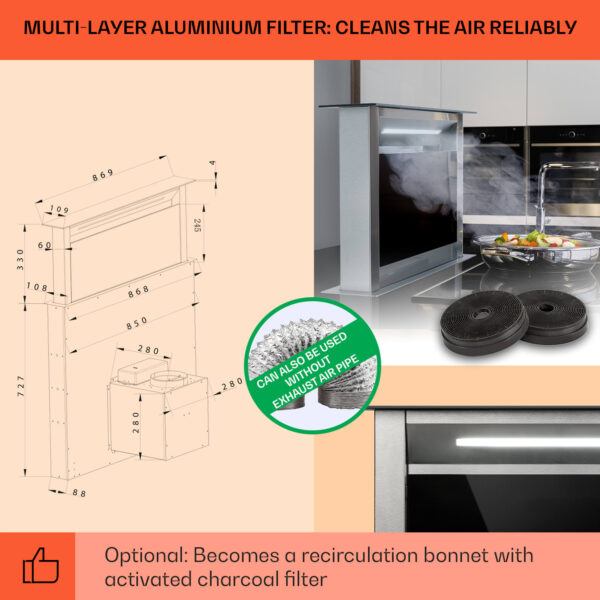 Klarstein Royal Flush Eco, digestor, 90 cm, 576 m³/h, A+ - Image 2