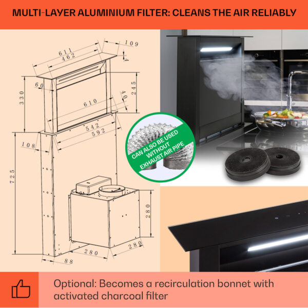 Klarstein Royal Flush Eco, digestor, 60 cm, 576 m³/h, A+ - Image 2