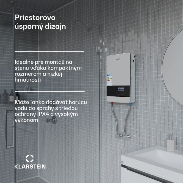 Klarstein Blaze Flow Elektrický prietokový ohrievač vody, vyhrievacie teleso z nehrdzavejúcej ocele, LED displej, 24 kW - Image 2