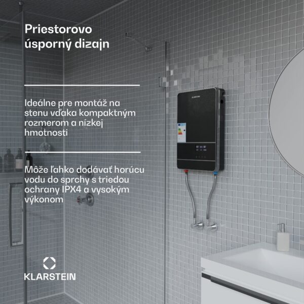 Klarstein Blaze Flow Elektrický prietokový ohrievač vody, vyhrievacie teleso z nehrdzavejúcej ocele, LED displej, 24 kW - Image 2