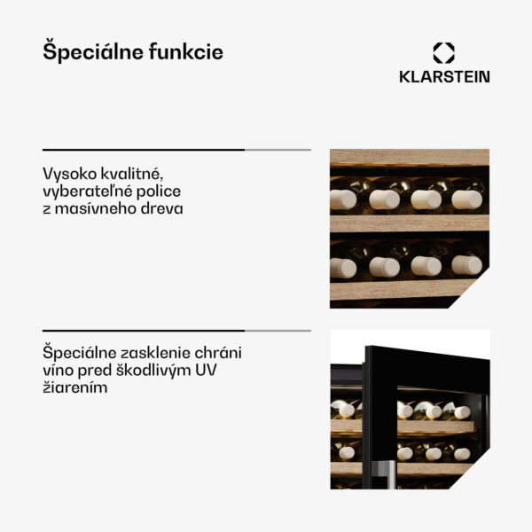 Klarstein Vinsider Duo chladnička na víno, 79 fliaš, 2 chladiace zóny, UV ochrana, 9 políc, Dotykové ovládanie - Image 2