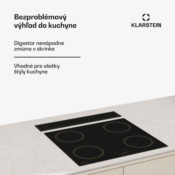 Klarstein Victoria Downdraft digestor, 60 cm, A, 8 úrovní + boost, až do 713,8 m³/h, 120 W