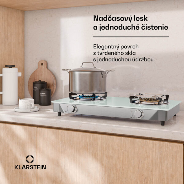 Klarstein Barzona kempingový varič, 2 horáky, 3,4 kW & 4,3 kW, plynová dvojplatnička, nehrdzavejúca oceľ, mobilná - Image 2