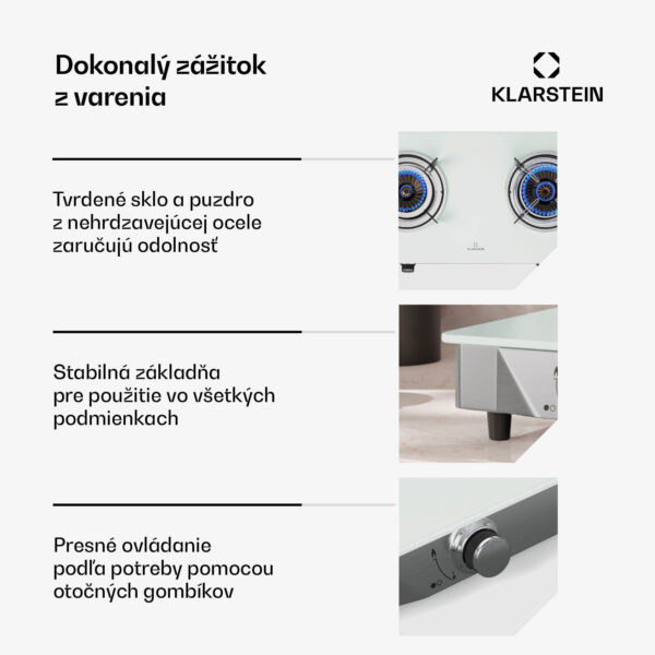 Klarstein Barzona kempingový varič, 2 horáky, 3,4 kW & 4,3 kW, plynová dvojplatnička, nehrdzavejúca oceľ, mobilná - Image 3
