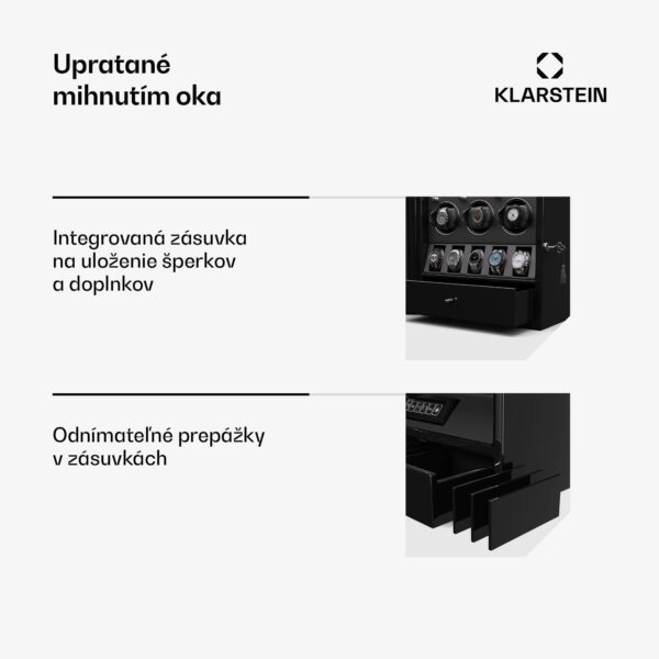 Klarstein ChronoVault naťahovač hodiniek, 6+5 hodiniek, vegánsky, vysoký lesk, 4 režimy, motor Mabuchi, LED, zásuvka - Image 3