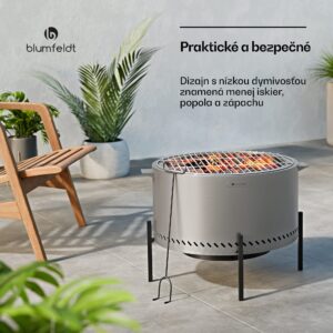 Blumfeldt Ignite Pure ohnisko, nízka dymivosť, grilovací rošt, nehrdzavejúca oceľ, prenosné, kryt proti dažďu, držadlá na prenášanie