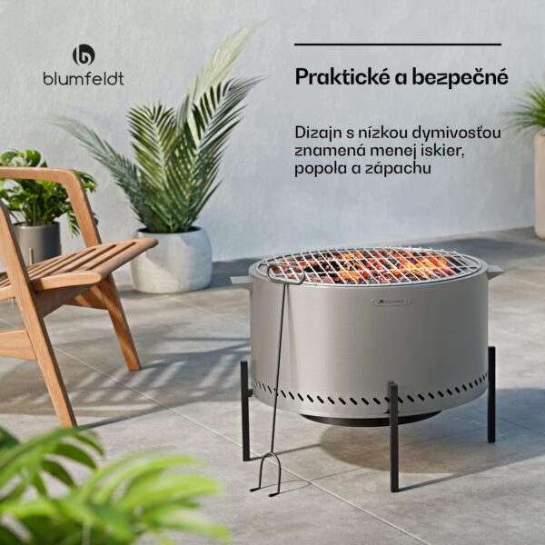 Blumfeldt Ignite Pure ohnisko, nízka dymivosť, grilovací rošt, nehrdzavejúca oceľ, prenosné, kryt proti dažďu, držadlá na prenášanie