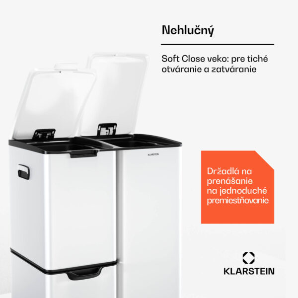 Klarstein Tiyo 3 v 1 kôš na odpadky 60 l, 30 l + 17 l + 13 l, triedenie odpadu, tiché zatváranie, kryt z nehrdzavejúcej ocele - Image 2