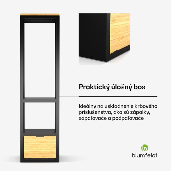 Blumfeldt Kindlewood stojan na palivové drevo, úložný priestor na drevo, krbová polica, prášková farba, kaučukovník
