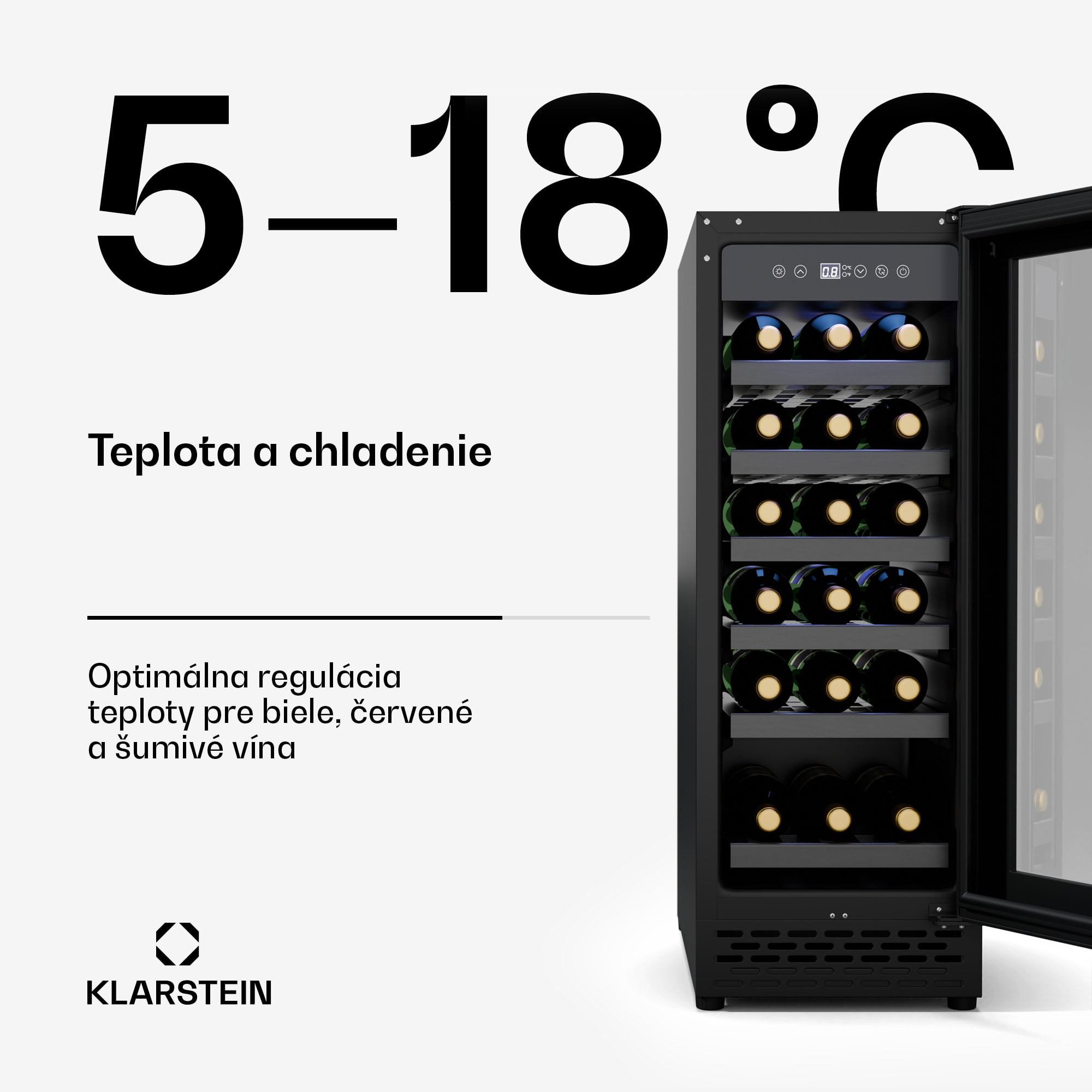 Klarstein Vinovilla 18 Uno chladnička na víno, 1 chladiaca zóna, 18 fliaš, drevené police, 5-18 °C