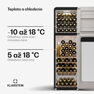 Klarstein Shirley chladnička na víno s mrazničkou, Zariadenie 2 v 1, Vintage, 2 chladiace zóny, 60 fliaš