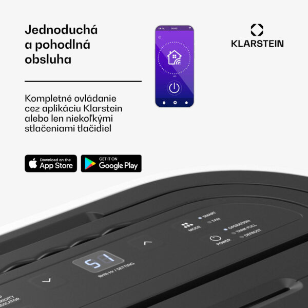 Klarstein DryFy ProConnect 16L odvlhčovač vzduchu, 16 l/deň, 24 m², WiFi, Aplikácia, LED indikátor, 24-hodinový časovač - Image 3