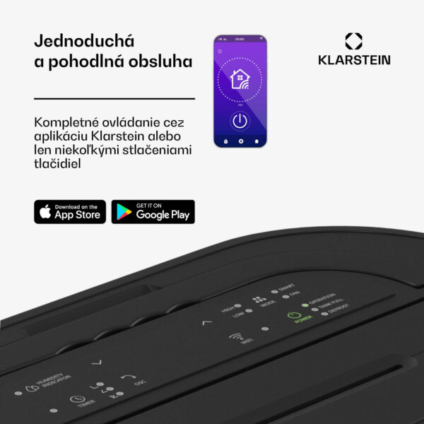 Klarstein DryFy ProConnect 24L odvlhčovač vzduchu, 24 l/deň, 36 m², WiFi, Aplikácia, LED indikátor, 24-hodinový časovač - Image 3