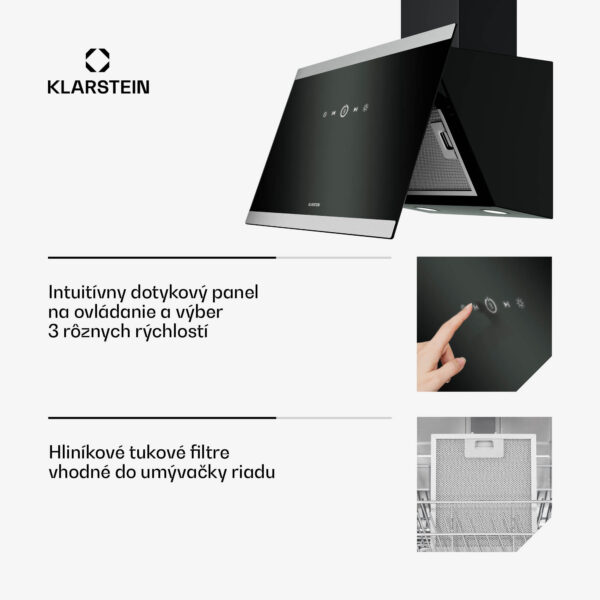 Klarstein FlashLine digestor, A++, 524 m³/h, 3 úrovne, dotykový, tichý, LED, odsávanie/recirkulácia, 100 W - Image 3