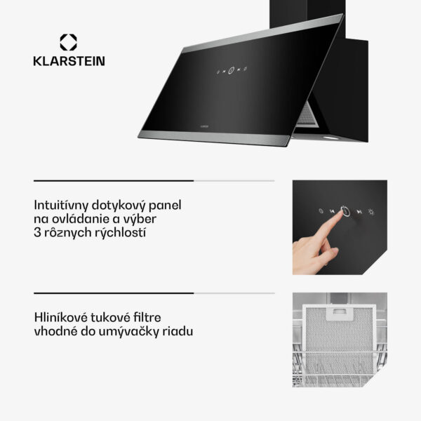 Klarstein FlashLine digestor, A++, 524 m³/h, 3 úrovne, dotykový, tichý, LED, odsávanie/recirkulácia, 100 W - Image 3