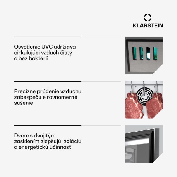 Klarstein Steakhouse skriňa na zrenie mäsa, 88 L, antibakteriálna, LED, dotykové ovládanie, regulácia vlhkosti - Image 3