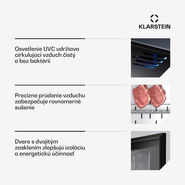 Klarstein Steakhouse skriňa na zrenie mäsa, 352 L, antibakteriálna, LED, dotykové ovládanie, regulácia vlhkosti - Image 3