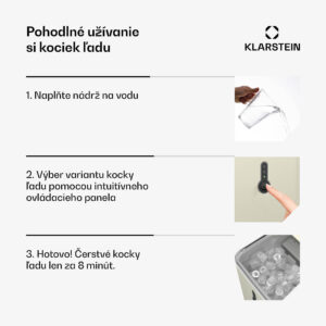 Klarstein ChillOut výrobník ľadových kociek, 12 kg/deň, 9 kociek ľadu za 8 minút, 120 W, nádrž na vodu