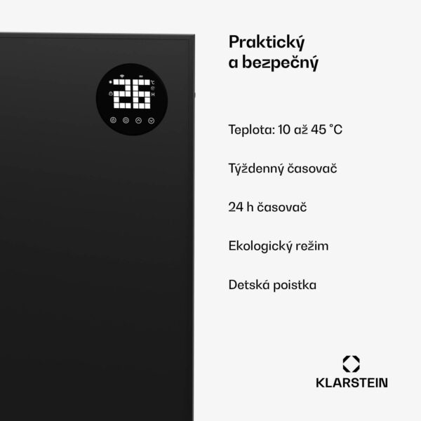 Klarstein Wonderwall Smart Bornholm Infračervený ohrievač, 1200 W, Inteligentné ovládanie, montáž na stenu, LED-Displej - Image 2