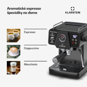 Klarstein Libeica pákový kávovar, 1350 W, 19 bar, dotykové ovládanie, nehrdzavejúca oceľ, ukazovateľ tlaku a teploty