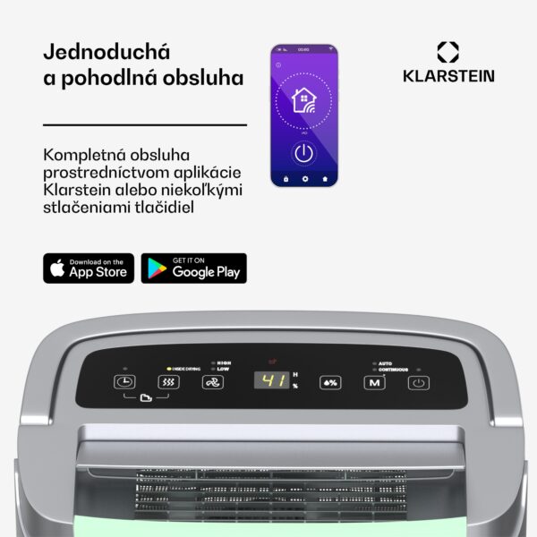 Klarstein DryFy Connect 50 odvlhčovač vzduchu, 50 l / deň, 45-55 m², ovládanie pomocou aplikácie, mobilný, nádrž na vodu - Image 3
