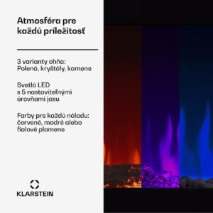 Klarstein Galeras Smart Inteligentný elektrický krb, 2 nastavenia teploty, 16 - 30°| LED ilúzia plameňa, Možnosť pripojenia k IOT