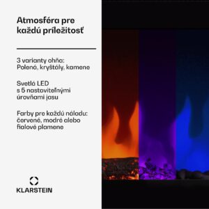 Klarstein Galeras Smart Inteligentný elektrický krb, 2 nastavenia teploty, 16 - 30°| LED ilúzia plameňa, Možnosť pripojenia k IOT