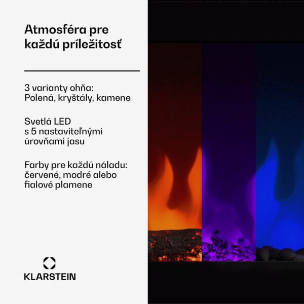 Klarstein Galeras Smart Inteligentný elektrický krb, 2 nastavenia teploty, 16 - 30°| LED ilúzia plameňa, Možnosť pripojenia k IOT