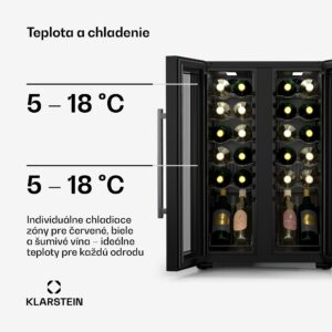 Klarstein Shiraz chladnička na víno, 2 chladiace zóny, dotykové ovládanie, LED osvetlenie, voľne stojaca