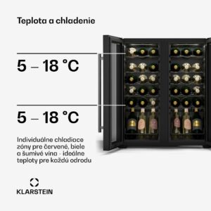Klarstein Shiraz chladnička na víno, 2 chladiace zóny, LED osvetlenie, dotykové ovládanie, voľne stojaca
