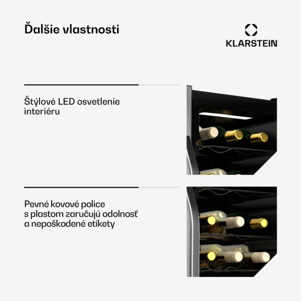 Klarstein Vinamour chladnička na víno, 2 chladiace zóny, 7 políc, dotykové ovládanie, UV-ochrana - Image 2