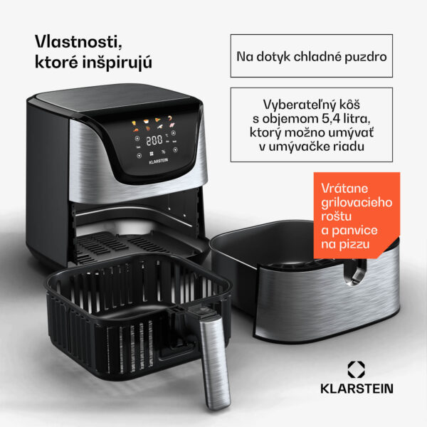 Klarstein AeroVital Deluxe teplovzdušná fritéza, 1700 W, 8 programov, vrátane príslušenstva, 200°C, Časovač - Image 3