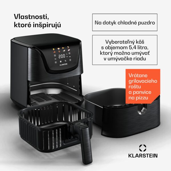 Klarstein AeroVital Deluxe teplovzdušná fritéza, 1700 W, 8 programov, vrátane príslušenstva, 200°C, Časovač - Image 3