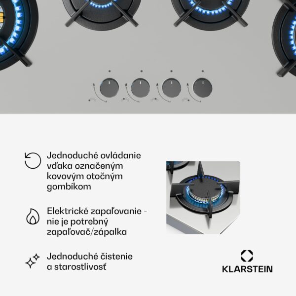 Klarstein Goldflame 4 Slim plynová varná doska, 4 horáky, na kvapalný alebo zemný plyn, elektrické zapaľovanie - Image 2