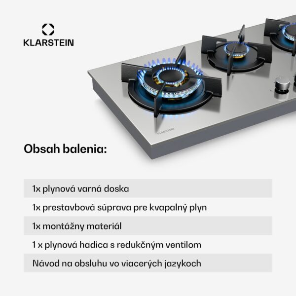Klarstein Goldflame 4 Slim plynová varná doska, 4 horáky, na kvapalný alebo zemný plyn, elektrické zapaľovanie - Image 3