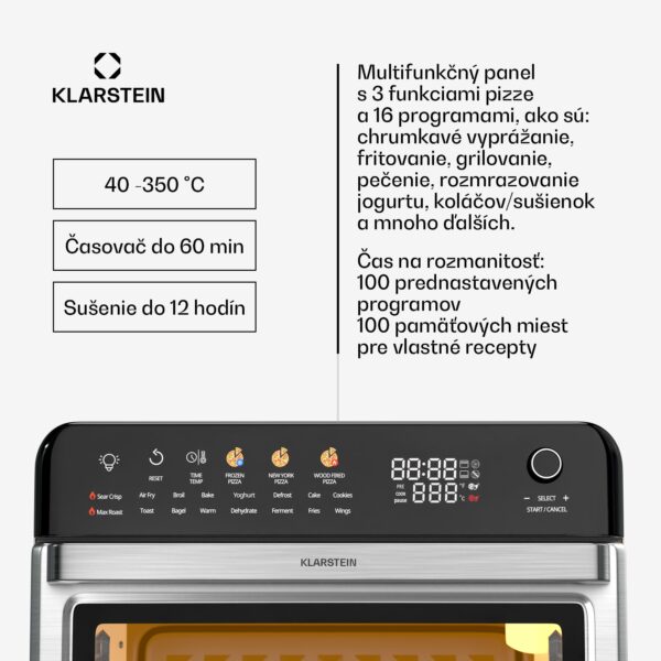 Klarstein AirGlaze Digital teplovzdušná fritéza, 2200 W, 19 programov, vrátane príslušenstva, ktoré možno umývať v umývačke riadu - Image 2