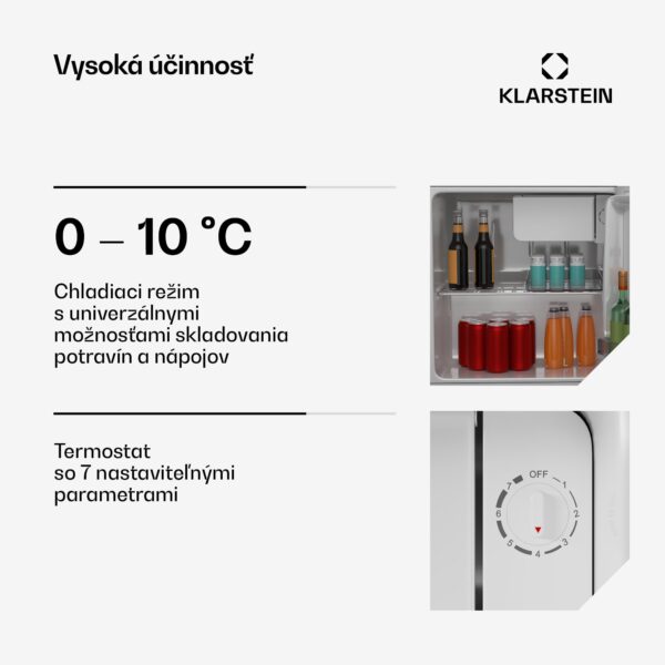 Klarstein Irene Mini chladnička, Retro, 46L, hlučnosť 37 dB, EEK D, 0-10 °C