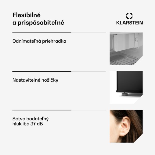 Klarstein Irene Mini chladnička, Retro, 46L, hlučnosť 37 dB, EEK D, 0-10 °C - Image 3