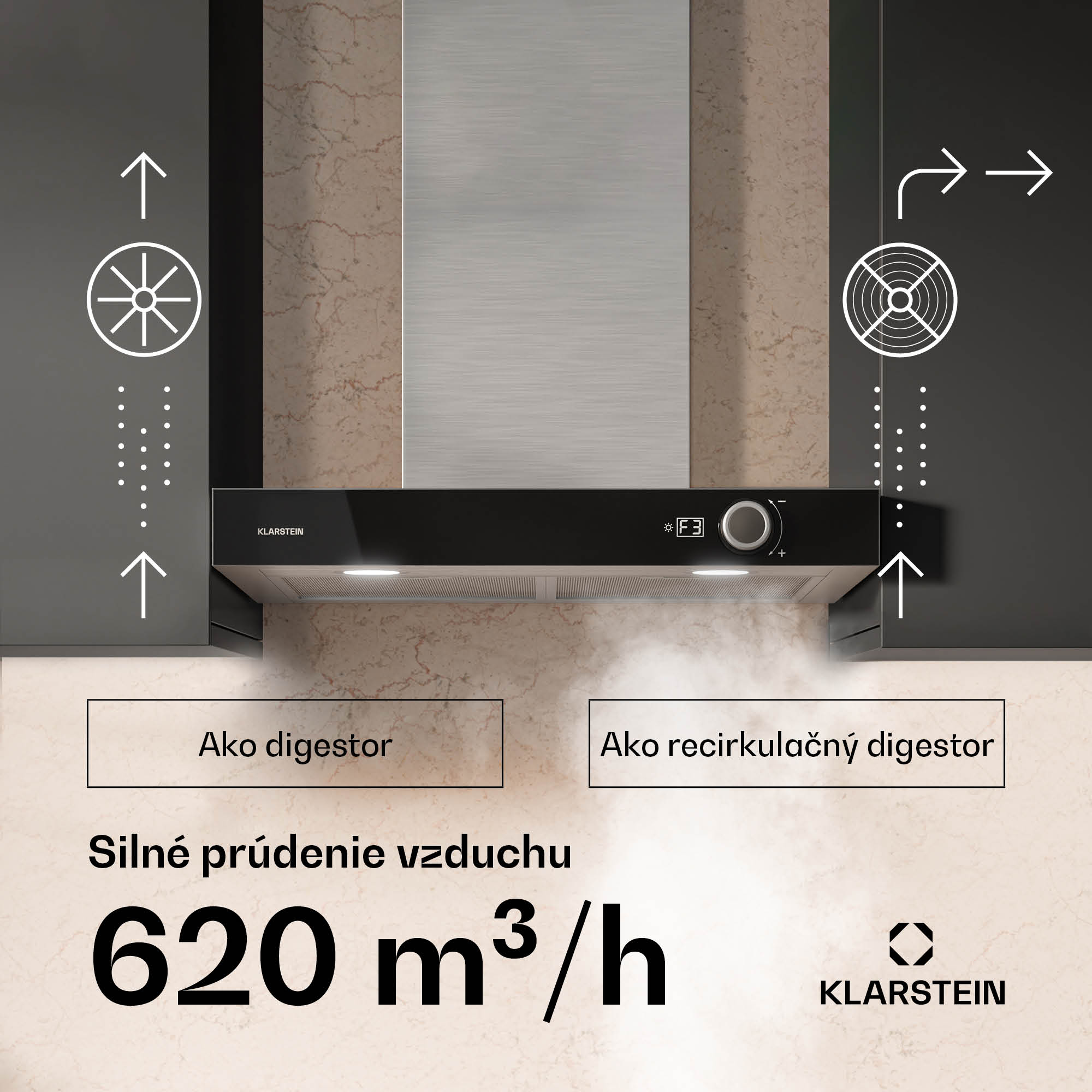 Klarstein AirNova odsávač pár | recirkulácia a odťah | energetická trieda A++ | 110 W | 614 m³/h