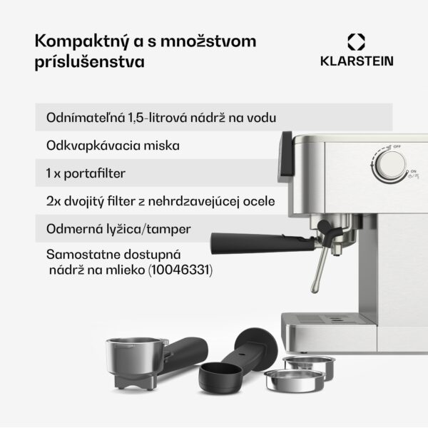 Klarstein SteelPresso Touch kávovar s portafiltrom, Dotykový displej, 20 bar, Nehrdzavejúca oceľ - Image 3