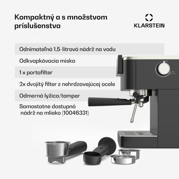 Klarstein SteelPresso Touch kávovar s portafiltrom, Dotykový displej, 20 bar, Nehrdzavejúca oceľ - Image 3