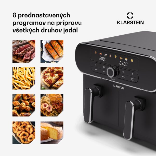 Klarstein AuraAir Color Touch teplovzdušná fritéza, 2 komory, 11 l, 1700 W, 80 - 200 °C, 8 programov - Image 2