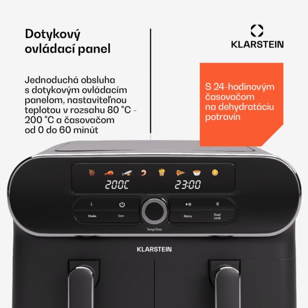 Klarstein AuraAir Color Touch teplovzdušná fritéza, 2 komory, 11 l, 1700 W, 80 - 200 °C, 8 programov - Image 3